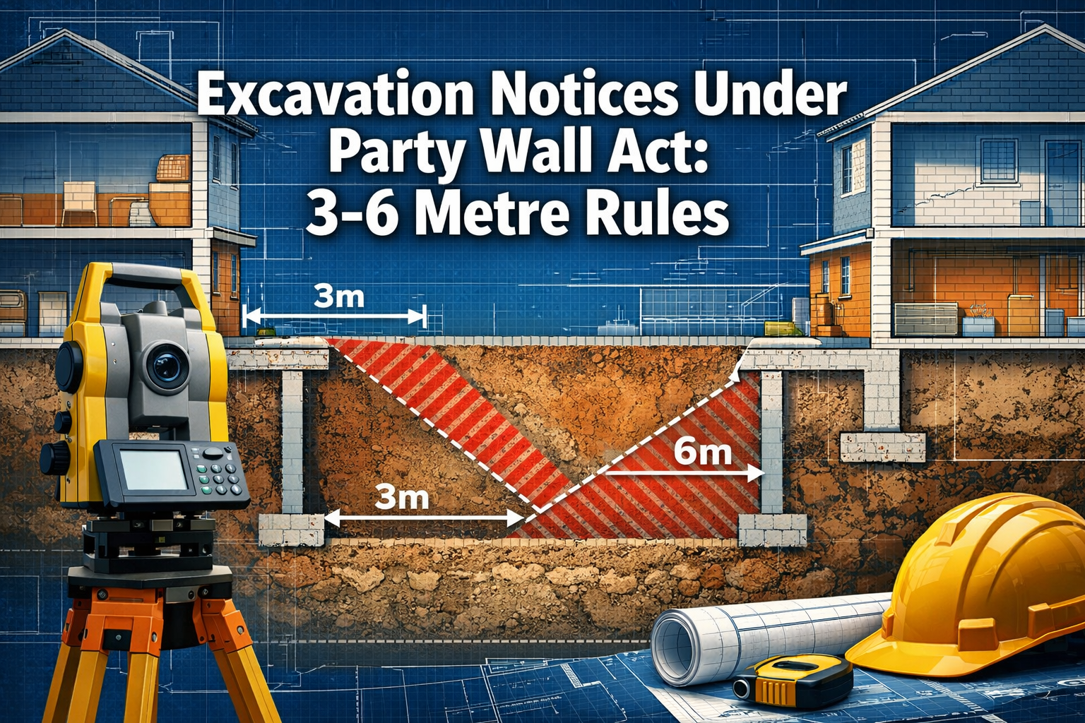 Excavation Notices Under Party Wall Act: 3-6 Metre Rules, Notifier Calculations, and Protective Measures