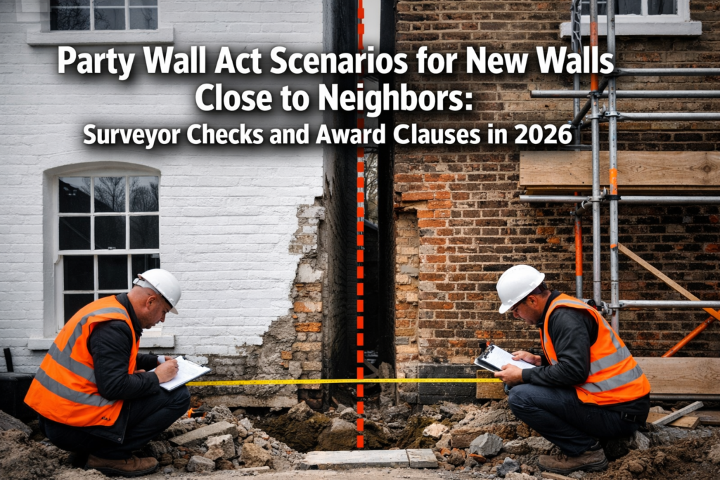 Party Wall Act Scenarios for New Walls Close to Neighbors: Surveyor Checks and Award Clauses in 2026