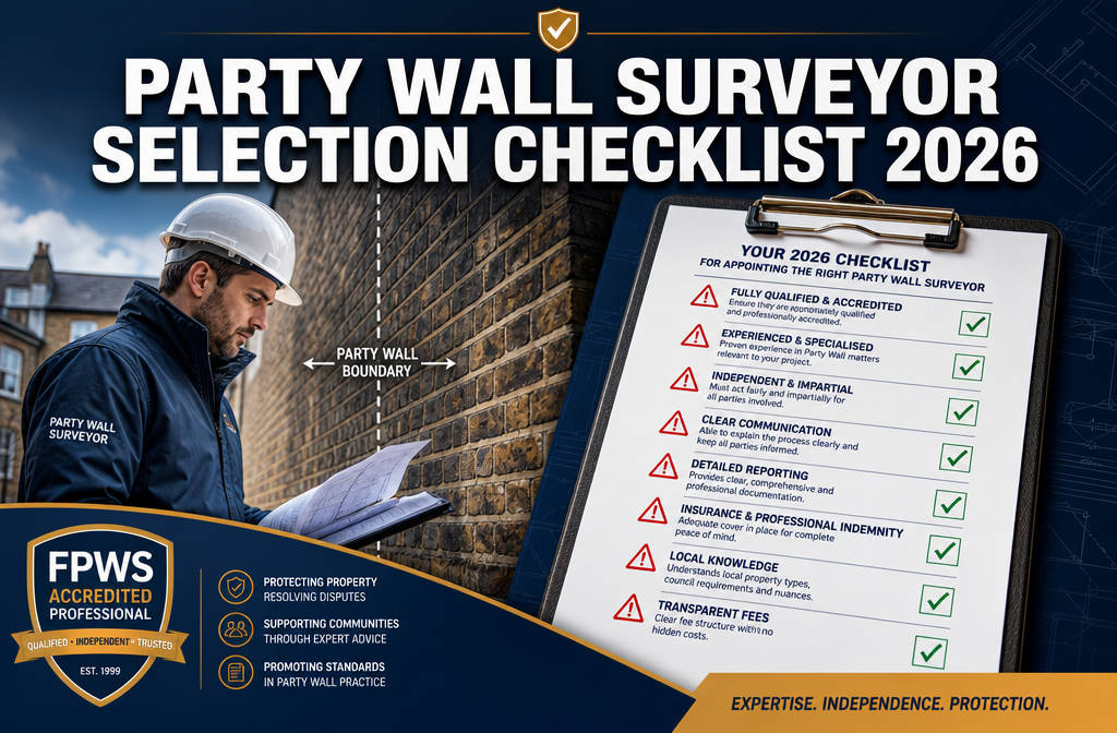 Party Wall Surveyor Selection Checklist 2026: Red Flags, Qualifications, and FPWS Accreditation Essentials