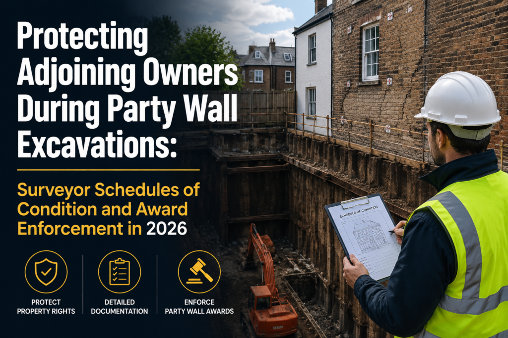 Protecting Adjoining Owners During Party Wall Excavations: Surveyor Schedules of Condition and Award Enforcement in 2026