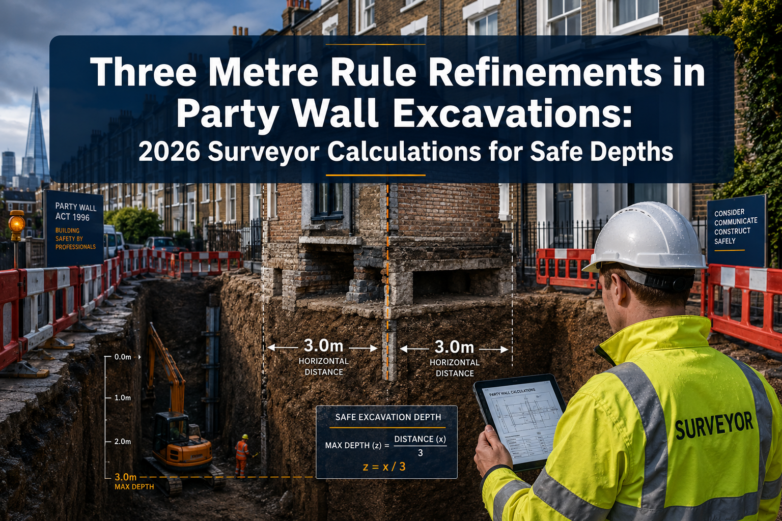 Three Metre Rule Refinements in Party Wall Excavations: 2026 Surveyor Calculations for Safe Depths