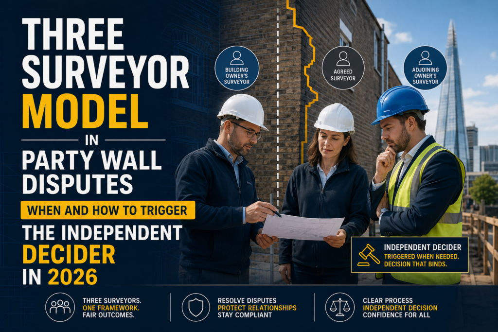 Three Surveyor Model in Party Wall Disputes: When and How to Trigger the Independent Decider in 2026