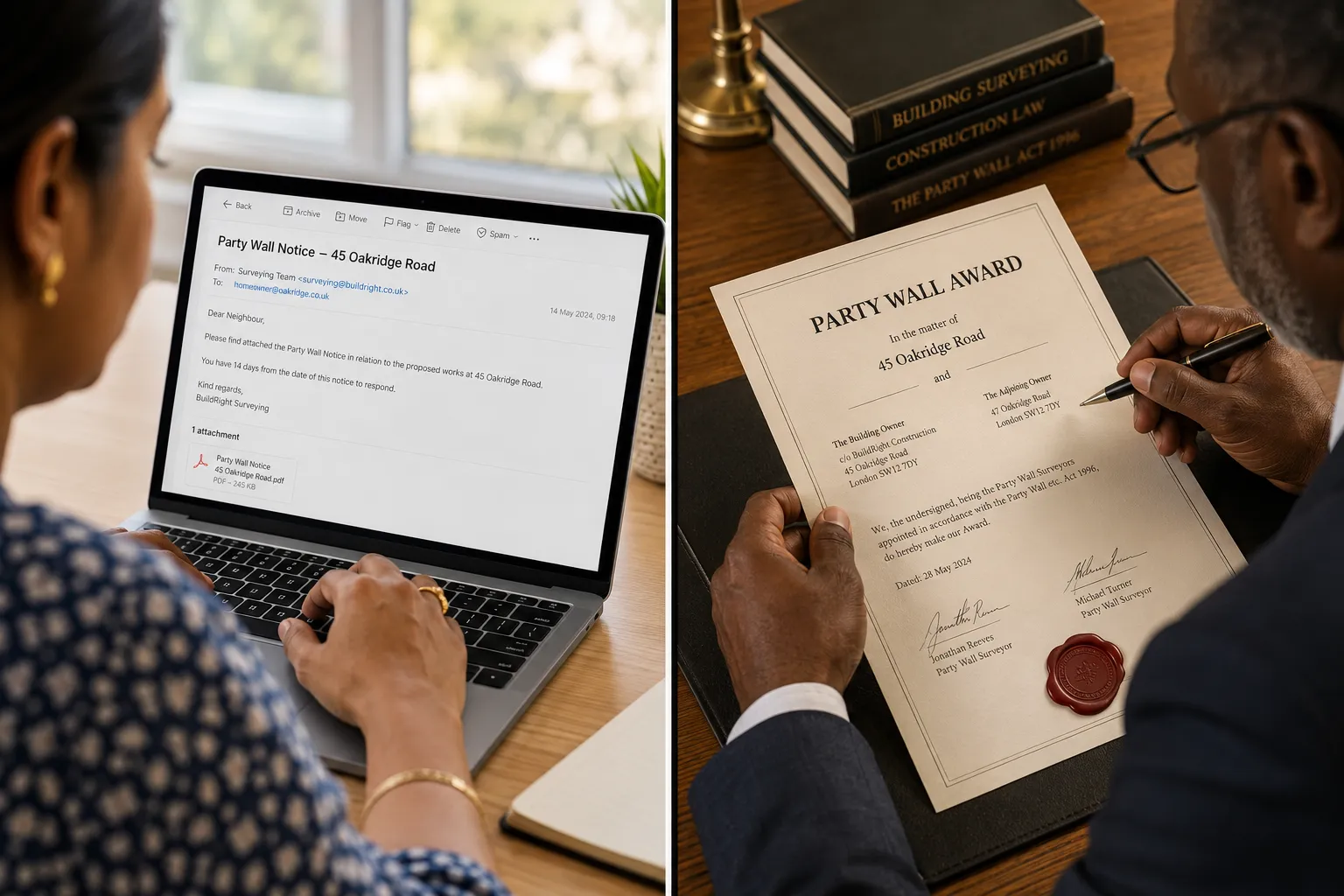 Serving a party wall notice by email compared with a printed party wall award document